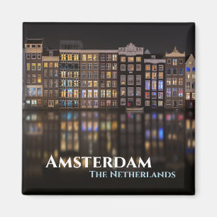 Aimant Maisons d'Amsterdam avec les lumières colorées