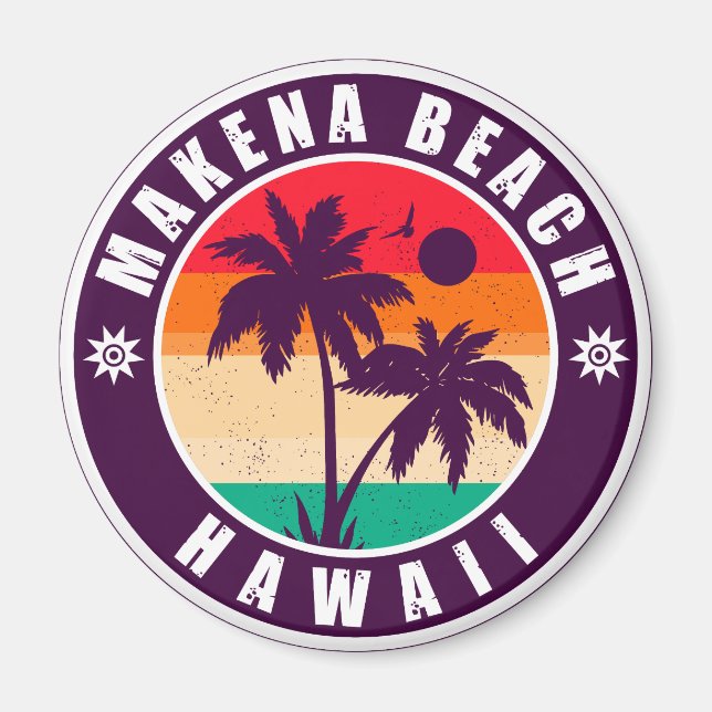 Aimant Makena Beach Hawaii Palmiers rétro 60s Souvenirs (Devant)