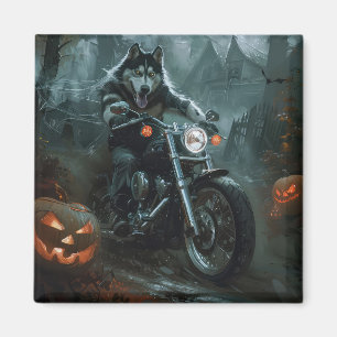 Aimant Malamute d'Alaska à moto Halloween Épouvantable