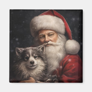 Aimant Malamute d'Alaska avec le Père Noël Noël