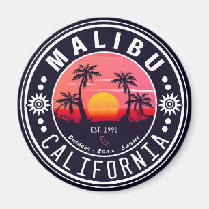 Aimant Malibu Ca Retro Coucher de soleil Palmiers Souveni