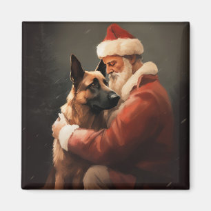 Aimant Malinois Belge avec le Père Noël Festif Noël