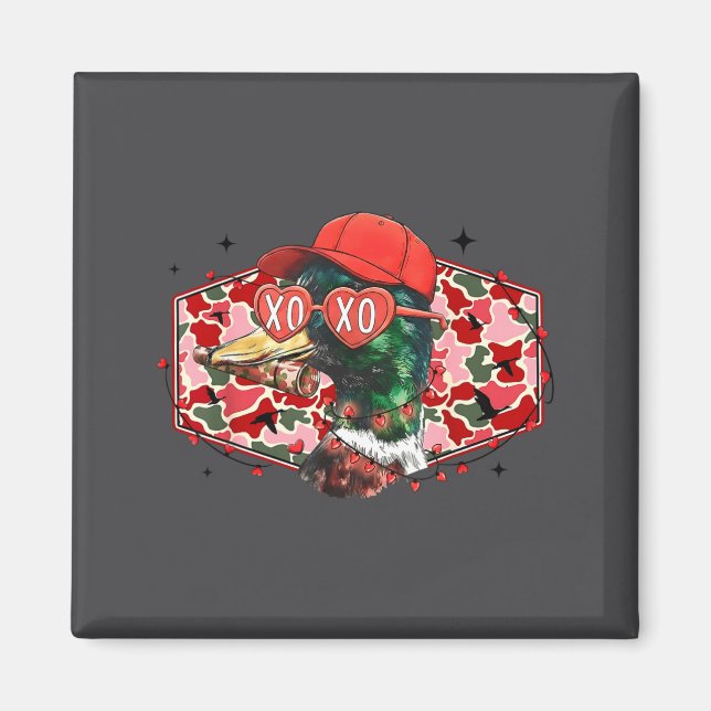 Aimant Mallard Duck Camouflage Happy Valentine's Day Hunt (Devant)