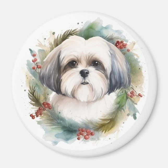 Aimant Malti Tzu Christmas Wreath Festive Pup (Devant)