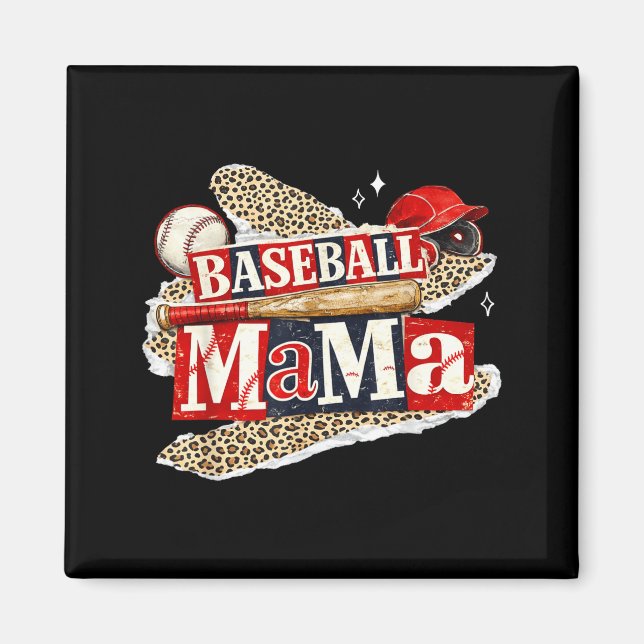 Aimant mama baseball léopard jour de match saison de base (Devant)