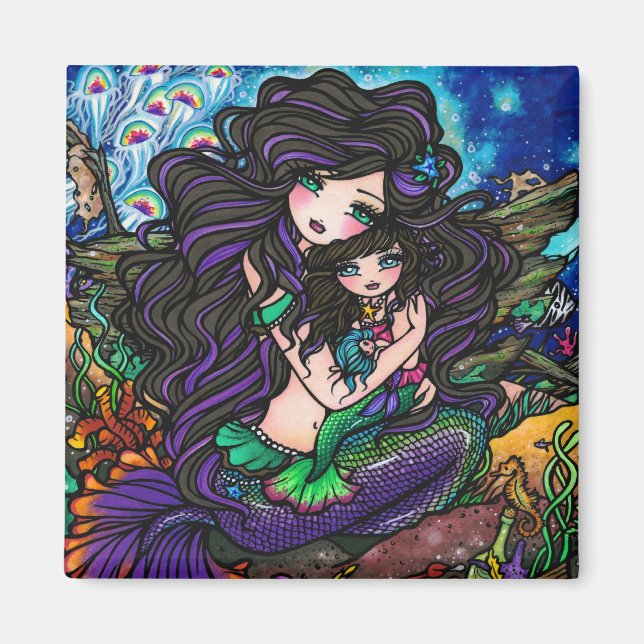 Aimant Maman & Baby Mermaid Imaginaire Marine Art Hannah  (Devant)