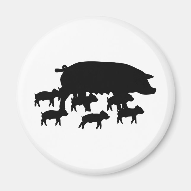 Aimant maman de porc avec icône de jeunes cochons (Devant)