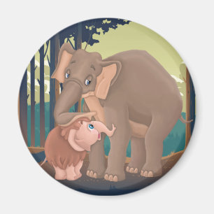 Aimant Mammoth bébé avec sa maman adoptive éléphante