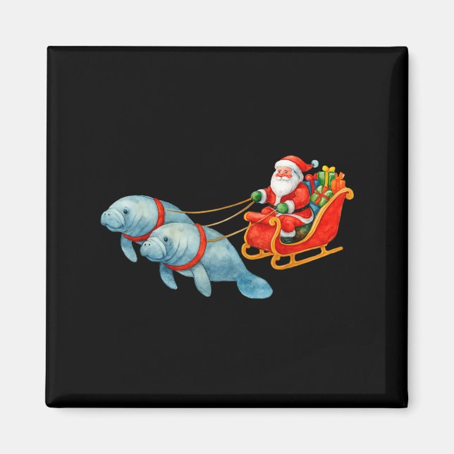 Aimant Manatee Santa Christmas Sleigh - Funny Manatee Xma (Devant)
