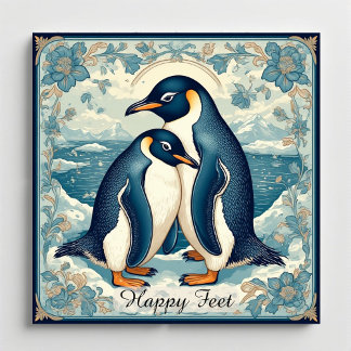 Aimant Manchot Pieds Heureux Couple d'oiseaux de glace Ne