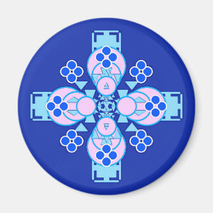 Aimant Mandala à quatre points - orchidée, bleu et cobalt