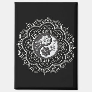 Aimant Mandala argent et noir