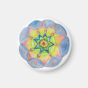 Aimant Mandala bleu petit, 1¼ pouces d'aimant rond