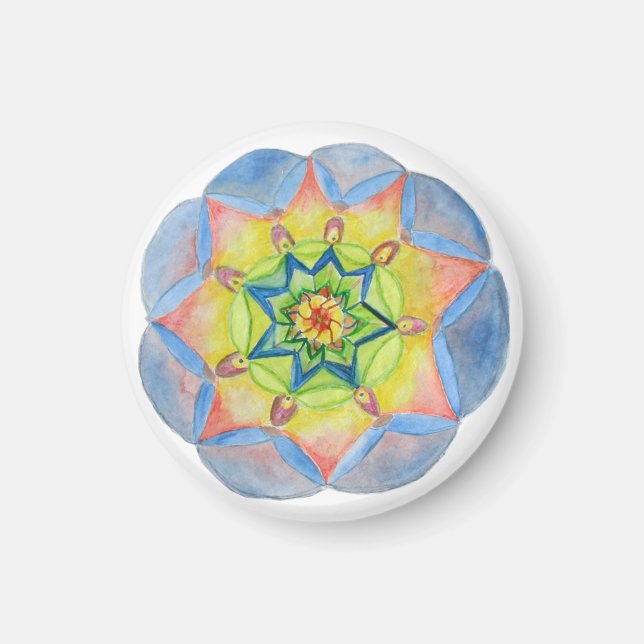 Aimant Mandala bleu petit, 1¼ pouces d'aimant rond (Devant)