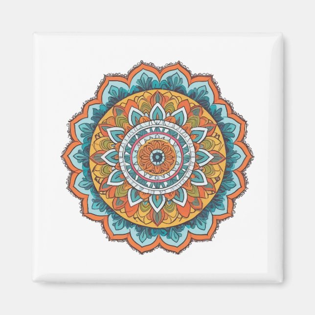 Aimant mandala de diverses couleurs (Devant)