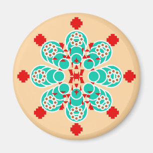 Aimant Mandala en huit points - turquoise et pêche