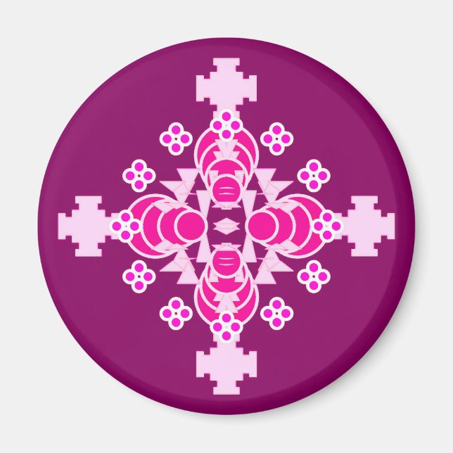 Aimant Mandala en quatre points - rose pâle et prune (Devant)