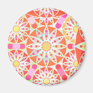 Aimant Mandala motif, corail rouge, rose, or