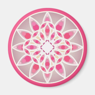 Aimant Mandala motif en rose chaud, blanc et gris