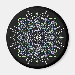 Aimant Mandala noir, violet et vert