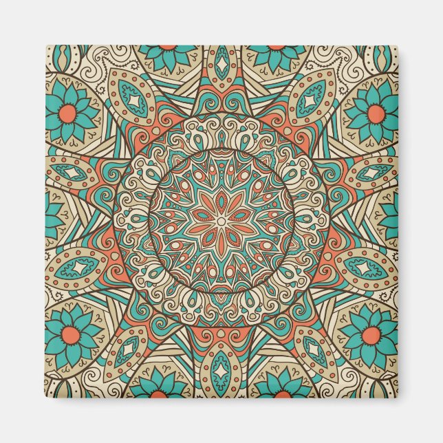 Aimant Mandela florale Turquoise et Tan (Devant)