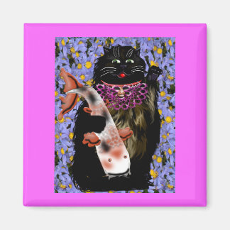 Aimant maneki neko noir avec koi