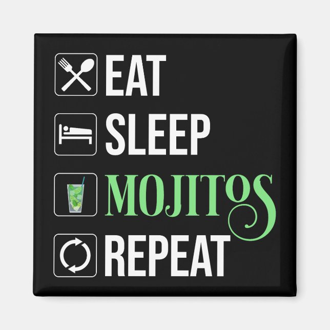 Aimant Mangez des mojitos du sommeil Répéter (Devant)