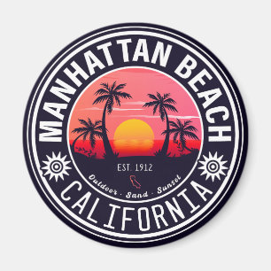 Aimant Manhattan Beach Ca Retro Sunset Palm Trees 60 ans