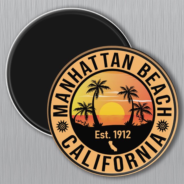 Aimant Manhattan Beach California Retro Sunset Souvenirs (Créateur téléchargé)
