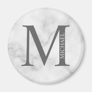 Aimant Marbre blanc Monogramme personnalisé et nom