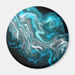 Aimant Marbre noir et bleu Fluide Art