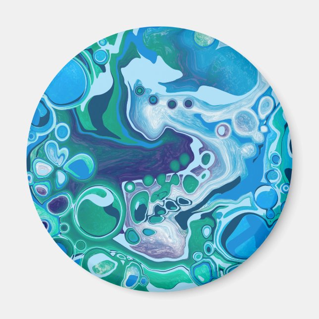 Aimant Marbre numérique bleu et vert Fluide Art (Devant)