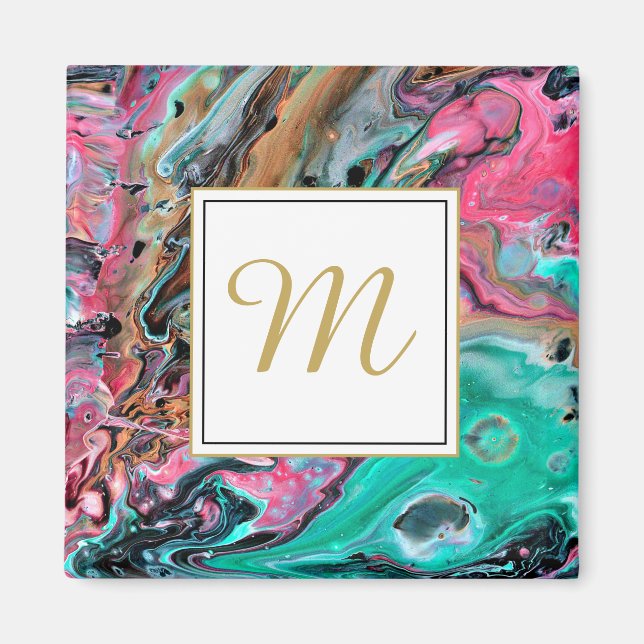 Aimant Marbre rose et vert monogramme (Devant)