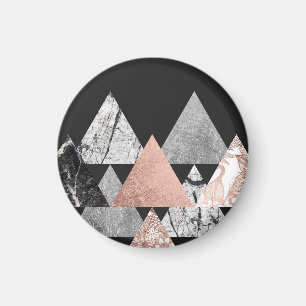 Aimant Marbre Rose or argent et Floral Geo Triangles