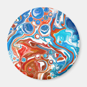 Aimant Marbre rouge, blanc et bleu Art fluo