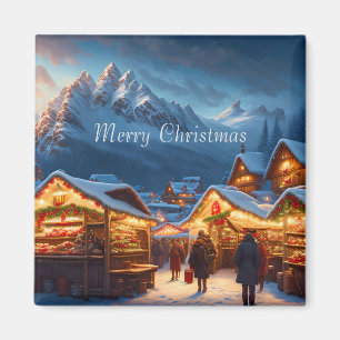 Aimant Marché de Noël en montagne - sur mesure