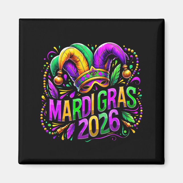 Aimant Mardi Gras 2026 Jester Hat Carnival New Orleans Fl (Devant)