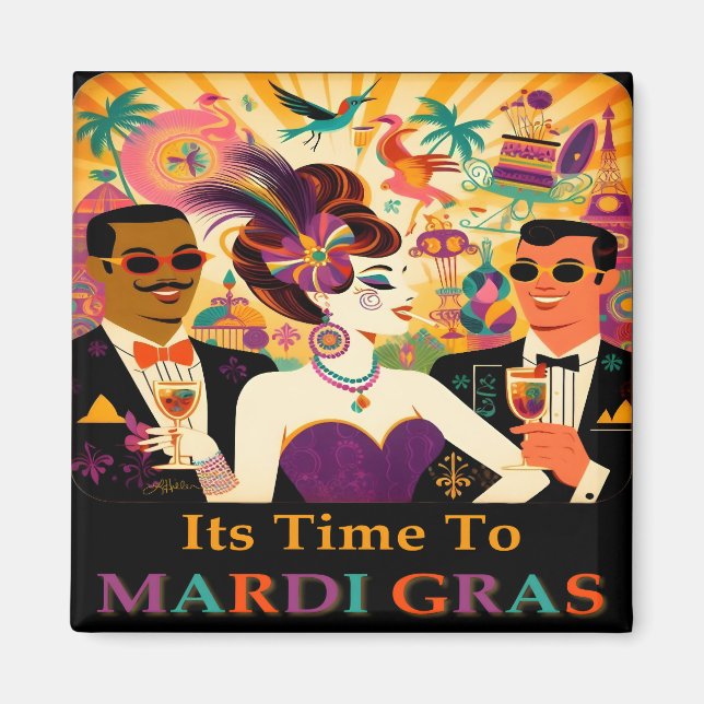 Aimant Mardi Gras Cocktail Party du milieu du siècle (Devant)