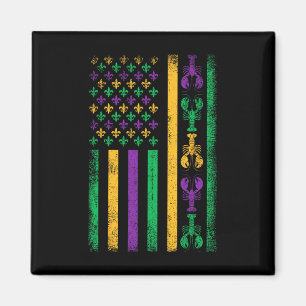 Aimant Mardi Gras Drapeau Américain Us Avec Écrevisses No