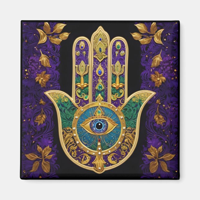 Aimant Mardi Gras Gold violet vert Hamsas Art (Devant)