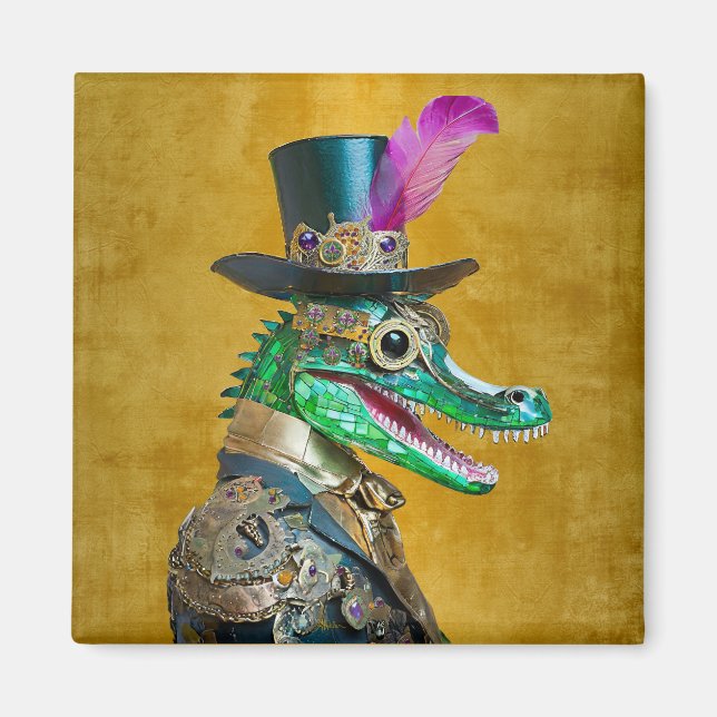 Aimant Mardi Gras Steampunk Party Animal Alligator (Devant)