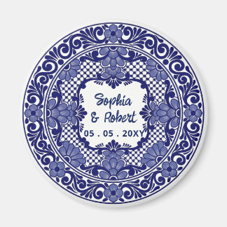 Aimant Mariage à la Talavera Bleue Mexicaine