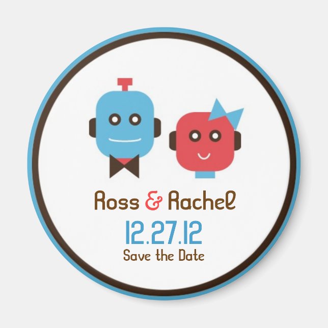 Aimant Mariage à thème robot mignonne Enregistrer la date (Devant)