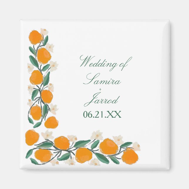 Aimant Mariage Abstrait botanique orange dessiné à la mai (Devant)
