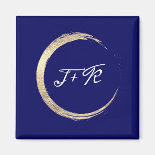 Aimant Mariage Bleu Blanc Monogramme Or Enregistrer La Da