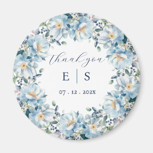 Aimant Mariage bleu poussiéreux fleuri couronne merci aim