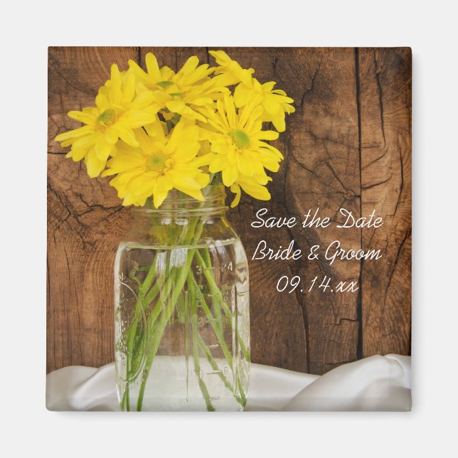 Aimant Mariage campagnard Mason Jar Daisies Enregistrer l (Devant)