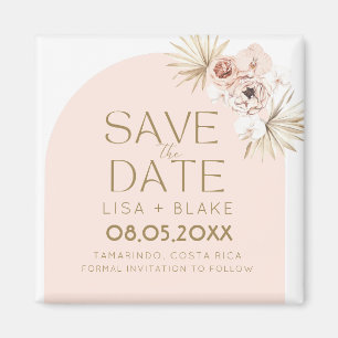 Aimant Mariage d'arc floral rose Enregistrer la date