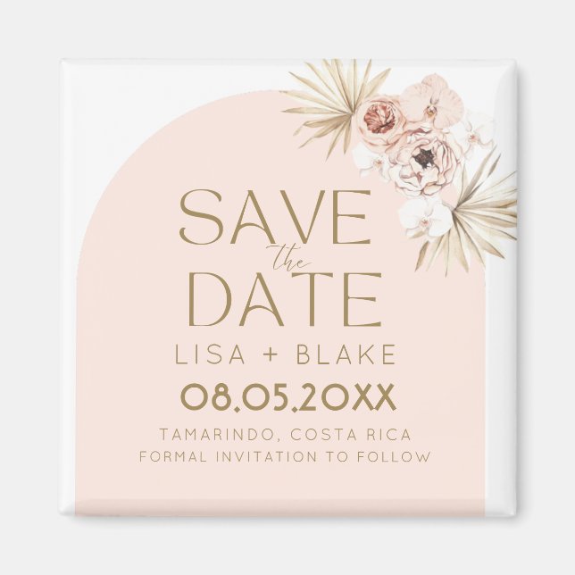 Aimant Mariage d'arc floral rose Enregistrer la date (Devant)