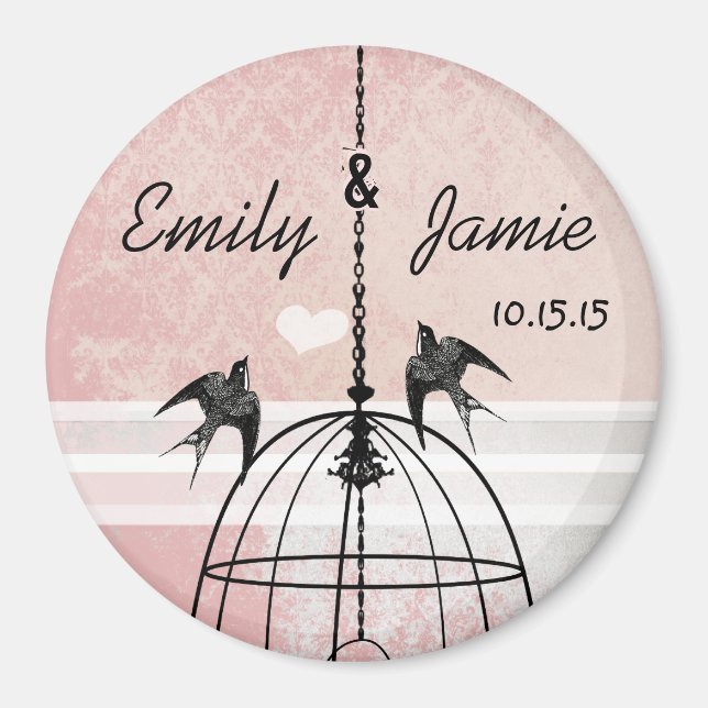 Aimant Mariage de cage pour oiseaux rose et gris (Devant)